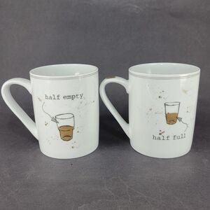 Funny Coffee Mugs Cups Prima Designs Jess Aiken Half Full Half Empty Set of 2